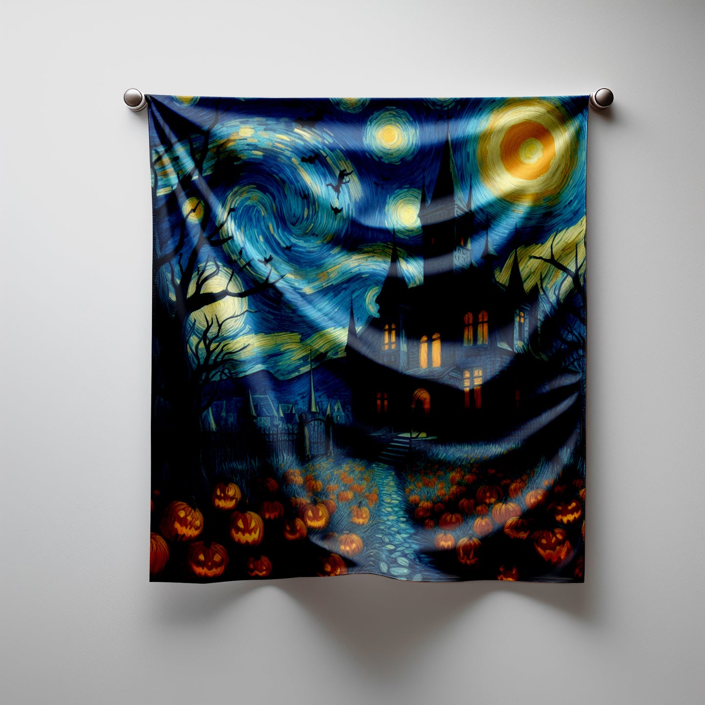 (Psychic Decor & Chipchi) Haunted House Vgogh theme Satin Silk Scarf