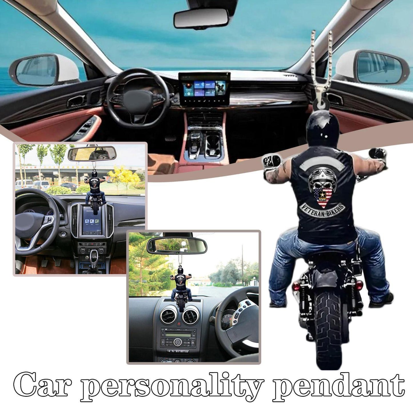 Veteran Biker Car Flat Pendant - Motorcycle Bikers Car Accessories Rearview Mirror Pendant