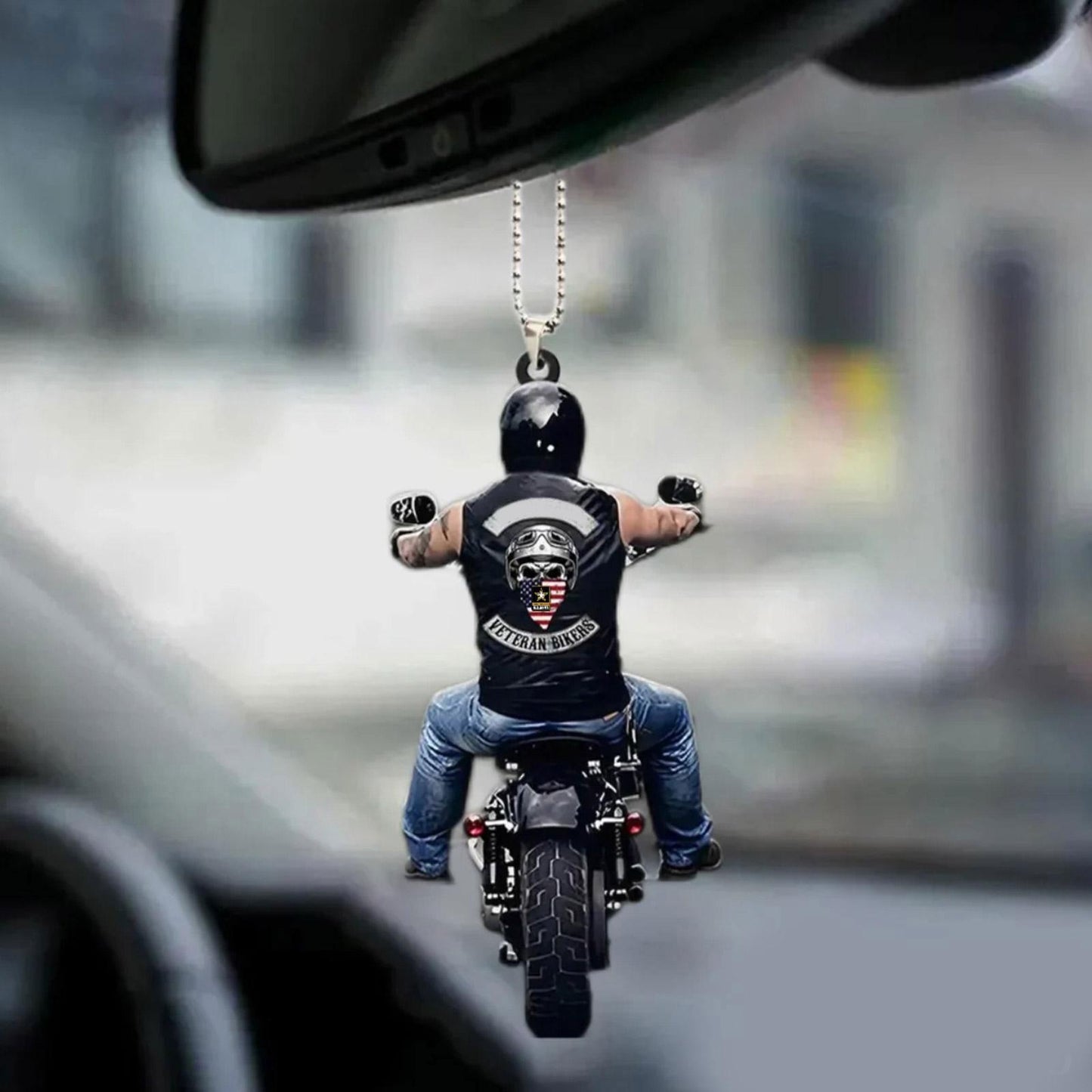 Veteran Biker Car Flat Pendant - Motorcycle Bikers Car Accessories Rearview Mirror Pendant