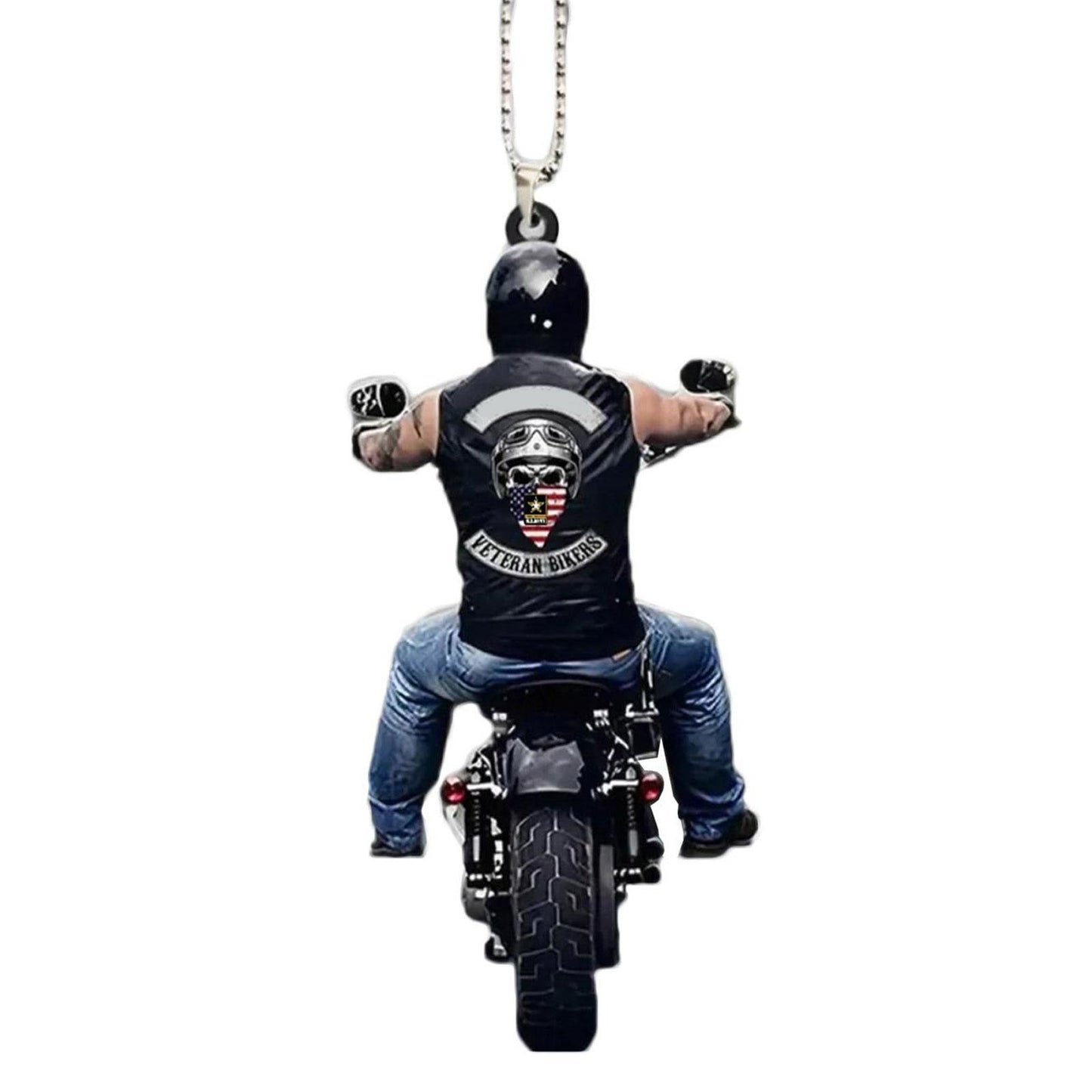 Veteran Biker Car Flat Pendant - Motorcycle Bikers Car Accessories Rearview Mirror Pendant