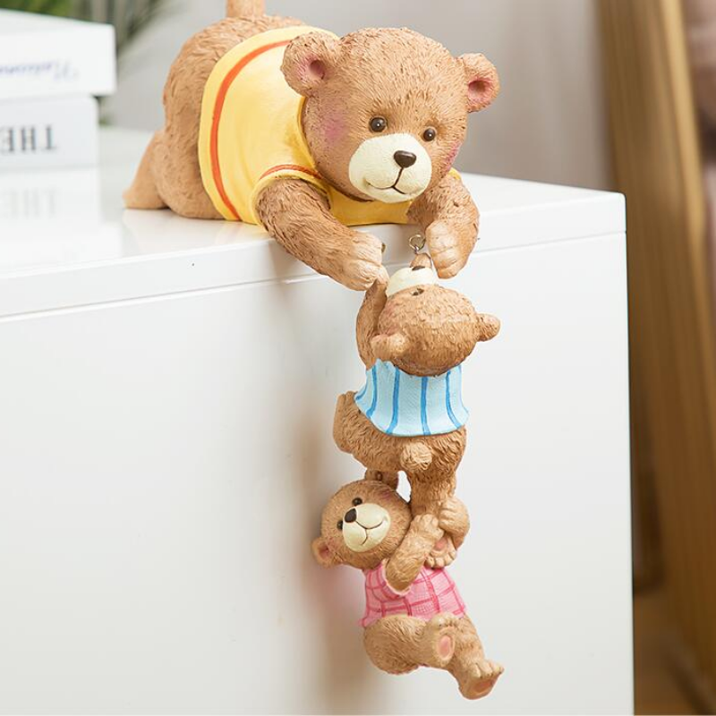 Cute Cats and Bears Sculptures holding hands Statues